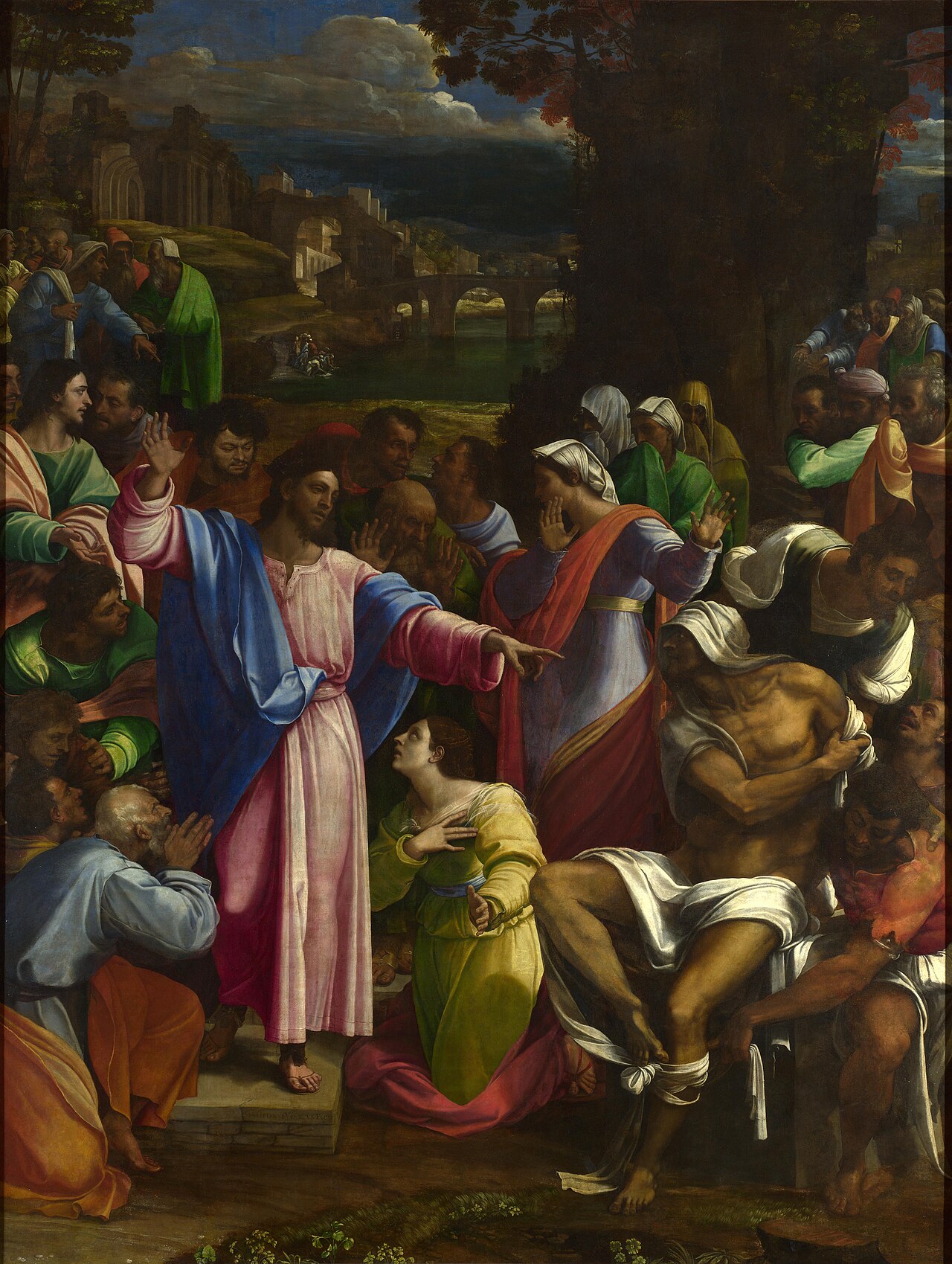Sebastiano del Piombo's grand painting of the raising of Lazarus, the freed man unwinding his graveclothes as the crowd reacts and Christ commands.